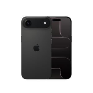 Apple iPhone in Black color showing the front and rear views with a single rear camera and edge-to-edge display.