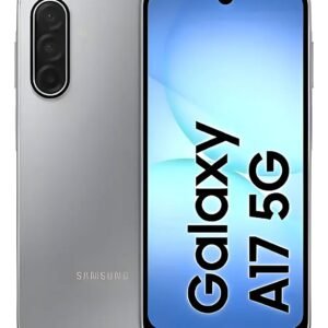 Samsung Galaxy A17 5G in silver with dual rear cameras and a waterdrop notch display.