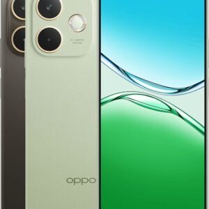 Front and back view of a mint green Oppo smartphone.