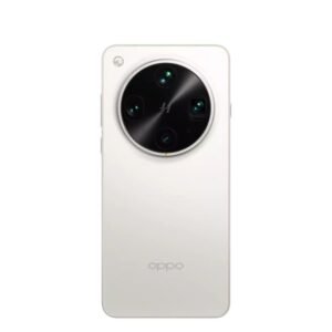 Rear view of a white Oppo smartphone with a large circular camera module.