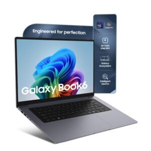 Samsung Galaxy Book6 laptop with Intel Core Ultra processor, Copilot+ PC features, AI-powered performance, and premium lightweight design.