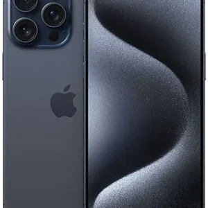 A dark titanium gray Pro series iPhone featuring a triple-camera system on the back and a textured wave wallpaper on the front.